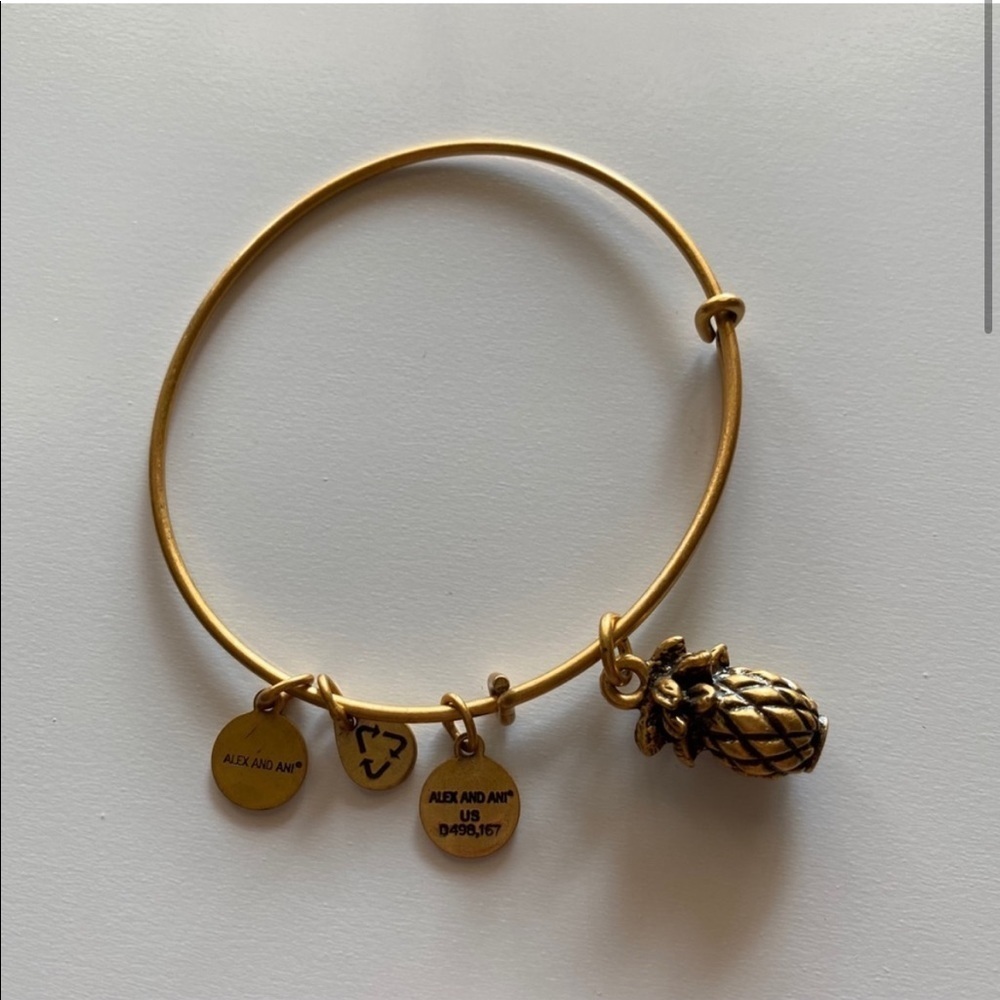 Alex & Ani Pineapple Bangle Bracelet in Gold Tone - Picture 2 of 6